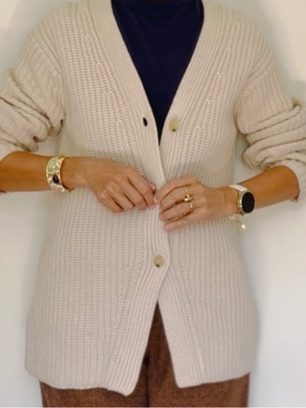 Vince Cream Button Front Chunky Knit Cardigan